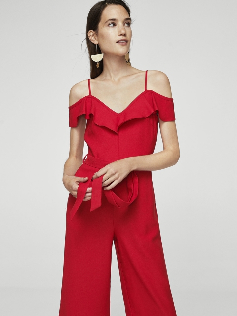 

MANGO Red Solid Culotte Jumpsuit