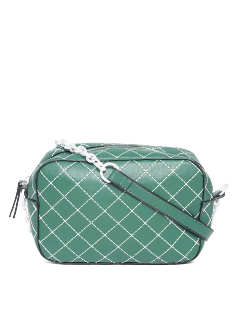 

MANGO Green & White Check Patterned Sling Bag
