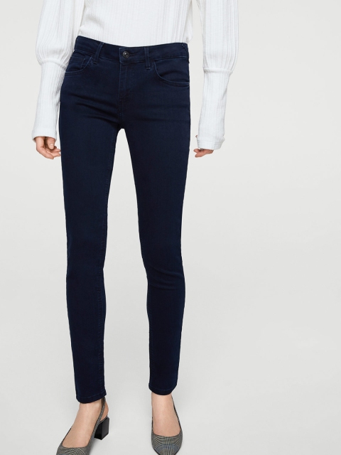 

MANGO Women Navy Blue Regular Fit Mid-Rise Clean Look Stretchable Jeans