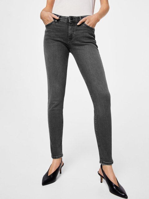 

MANGO Women Grey Skinny Fit Mid-Rise Clean Look Stretchable Jeans