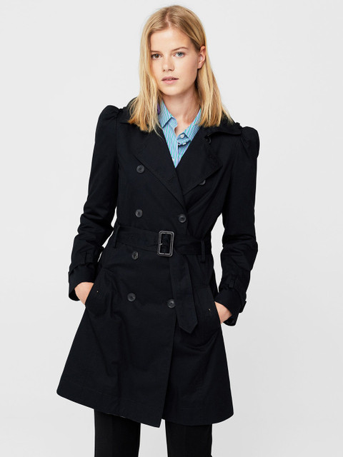 

MANGO Women Black Solid Trench Coat