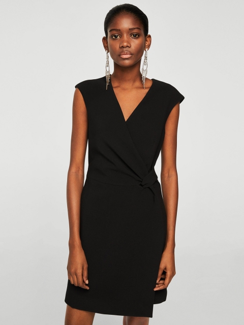 

MANGO Women Black Solid Wrap Dress