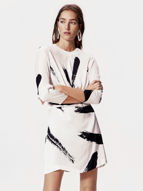 

MANGO Women White Printed A-Line Dress