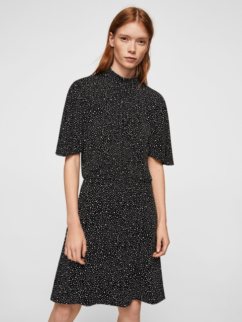 

MANGO Women Black Printed Blouson Dress