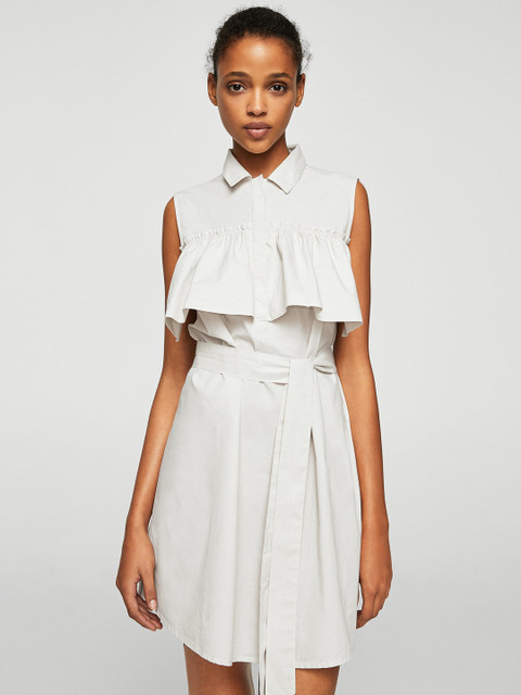

MANGO Women Beige Solid A-Line Dress