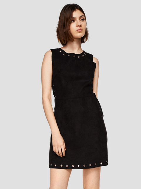 

MANGO Women Black Solid Sheath Dress