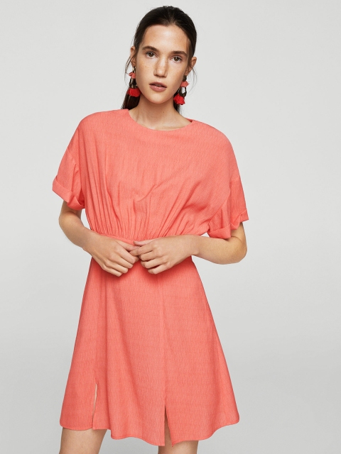 

MANGO Women Coral Solid Blouson Dress