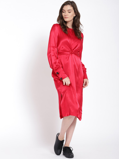 

MANGO Women Red Solid Partywear A-Line Dress
