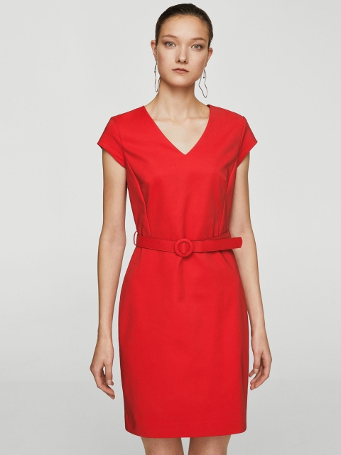 

MANGO Women Red Solid Sheath Dress