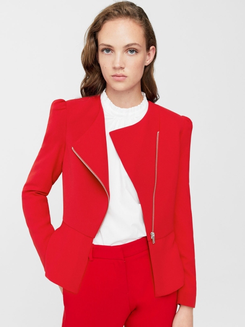 

MANGO Women Red Solid Tailored Jacket