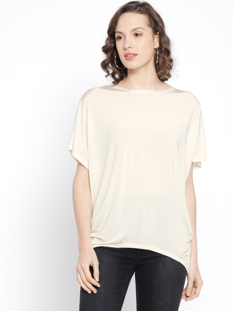 

MANGO Women Off-White Solid Semi-Sheer Boxy Top