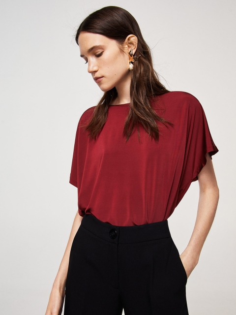 

MANGO Women Maroon Solid Boxy Top