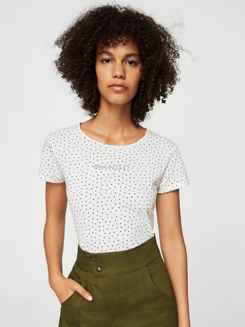 

MANGO Women White Printed Round Neck T-shirt