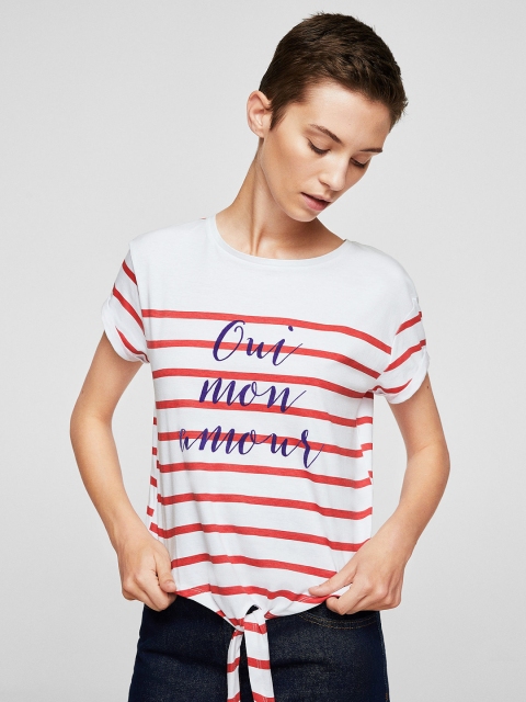 

MANGO Women White & Red Striped Top
