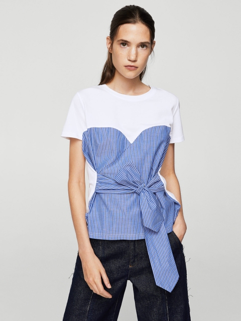 

MANGO Women Blue Striped Top