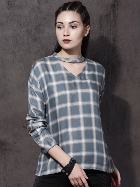 

Roadster Women Blue Checked Top