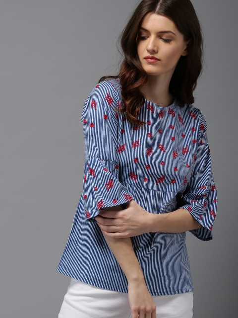 

Moda Rapido Women Blue Striped Top