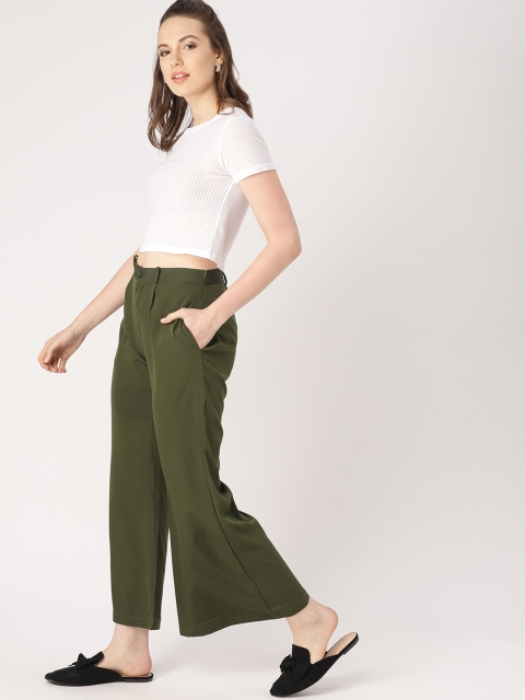 

DressBerry Women Olive Green Regular Fit Solid Parallel Trousers