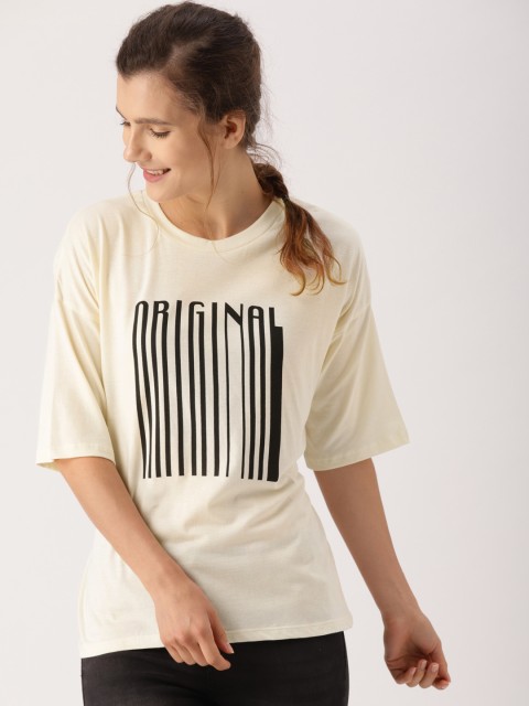 

DressBerry Women Off-White Printed Round Neck T-shirt