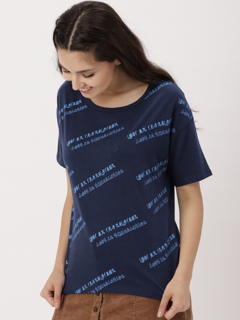 

DressBerry Women Blue Printed Round Neck T-shirt