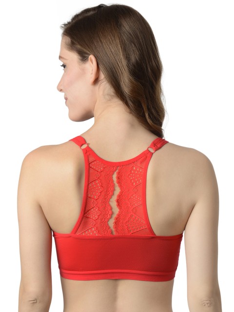 

Da Intimo Red Solid Non-Wired Lightly Padded Bralette Bra DI-954-