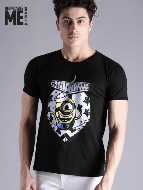 

Minions by Kook N Keech Men Black Printed Round Neck T-shirt