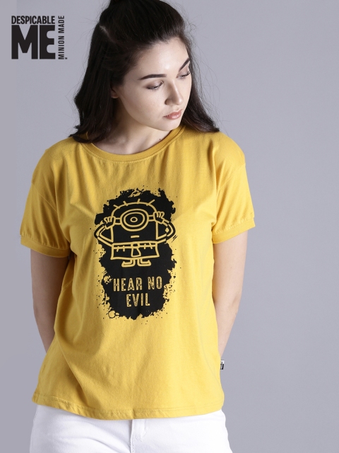 

Minions by Kook N Keech Women Mustard Yellow Printed T-shirt