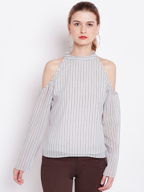 

RARE Women White & Black Striped Top
