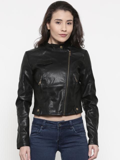 

Deal Jeans Women Black Solid Biker Jacket