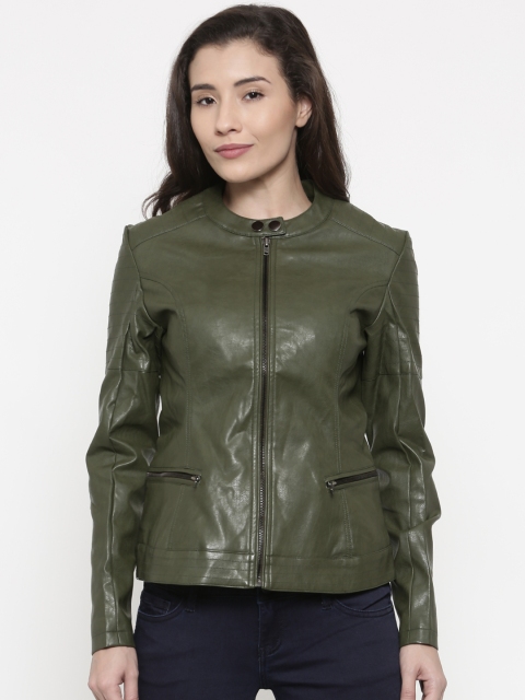 

Deal Jeans Women Olive Green Solid Biker Jacket