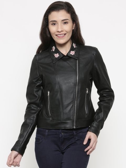 

Deal Jeans Women Black Solid Biker Jacket