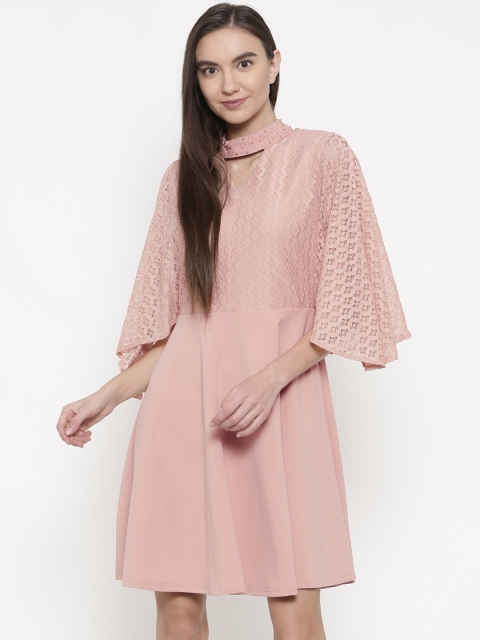 

Deal Jeans Women Peach-Coloured Self Design A-Line Dress