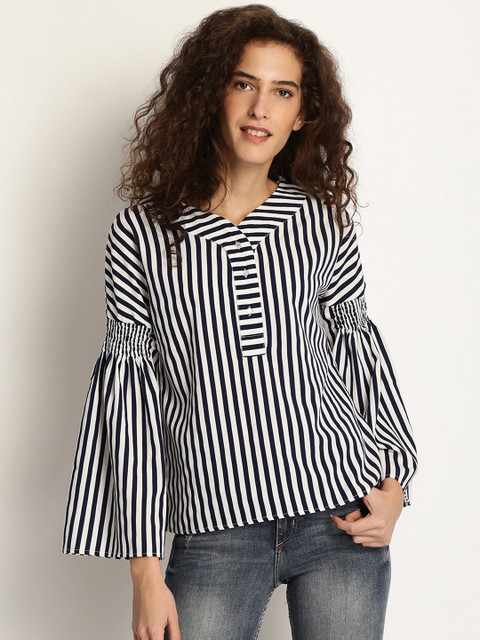 

Marie Claire Women Black & White Striped Top