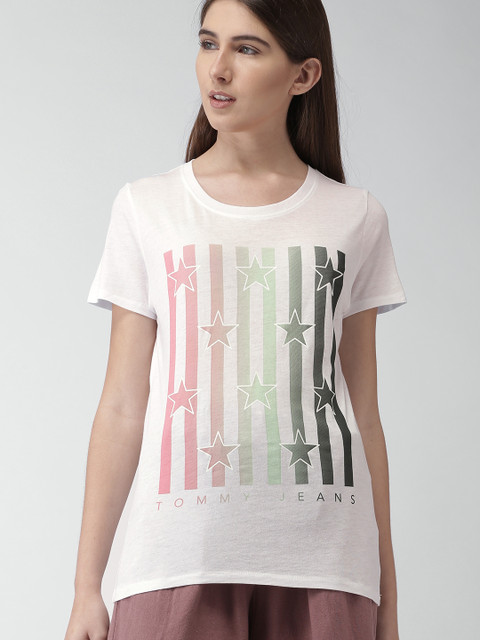 

Tommy Hilfiger Women White Printed Round Neck T-shirt