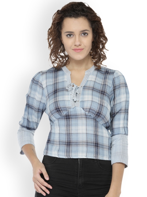 

Oxolloxo Women Blue Checked Top