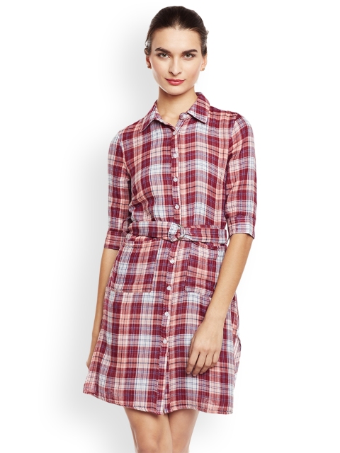 

Oxolloxo Women Burgundy Checked Shirt Dress