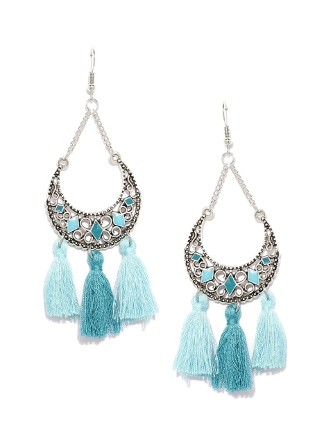 

Shining Diva Silver-Toned & Blue Contemporary Chandbalis