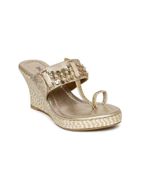 

Inc 5 Women Gold-Toned Embellished Solid Sandals