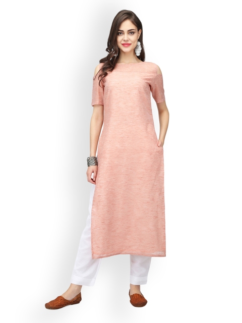 

Abhishti Women Peach-Coloured Solid Kurta with Trousers
