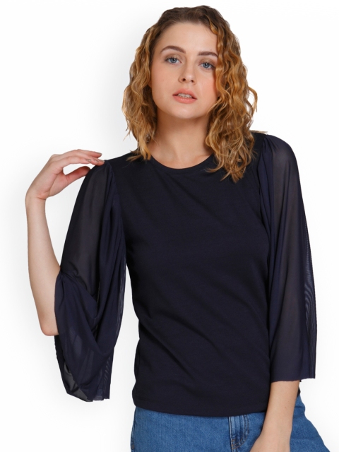 

ONLY Women Navy Solid Top, Navy blue