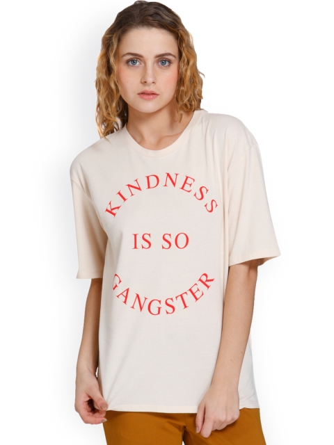

ONLY Women Peach-Coloured Printed Round Neck T-shirt
