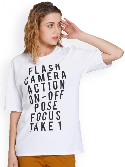 

ONLY Women White Printed Round Neck T-shirt