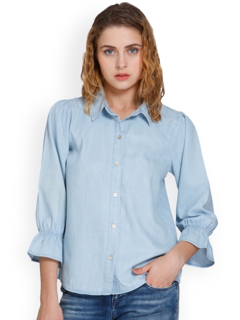 

ONLY Women Blue Slim Fit Solid Casual Shirt