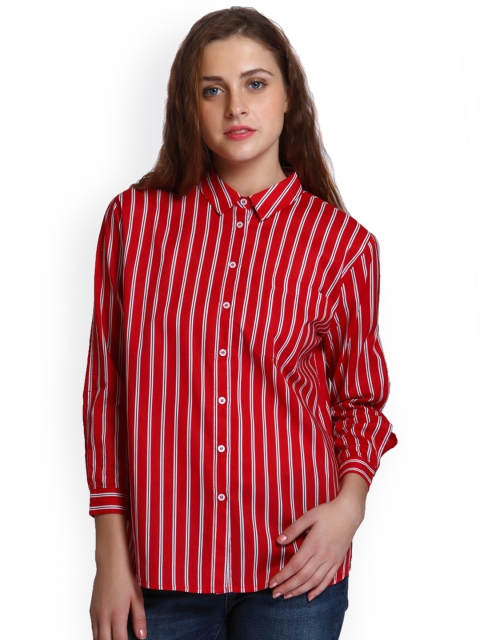 

ONLY Women Red & White Regular Fit Striped Casual Shirt