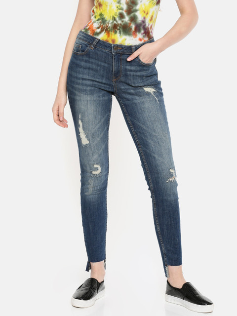 

ONLY Women Blue Slim Fit Mid-Rise Mildly Distressed Stretchable Jeans