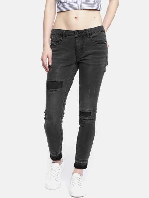 

ONLY Women Black Regular Fit Mid-Rise Low Distress Stretchable Jeans