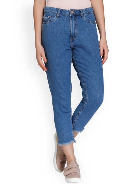 

ONLY Women Blue Relaxed Fit High-Rise Clean Look Cropped Jeans