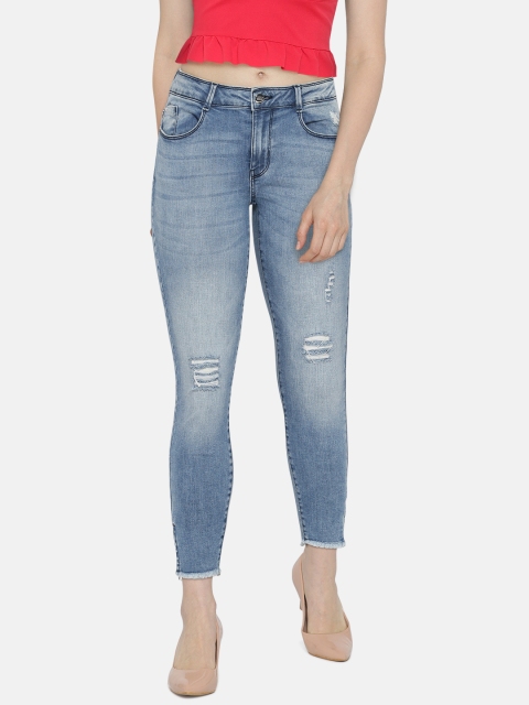 

ONLY Women Blue Skinny Fit Mid-Rise Mildly Distressed Stretchable Jeans