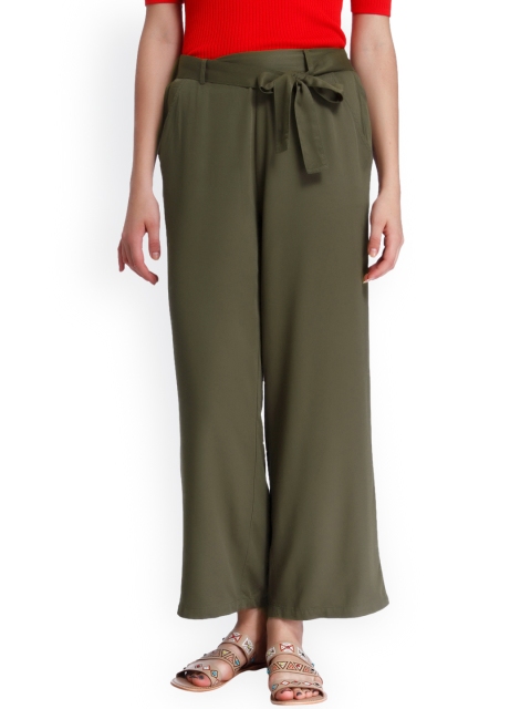

ONLY Women Olive Green Solid Parallel Trousers