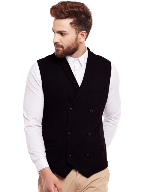 

Hypernation Men Black Double-Breasted Waistcoat